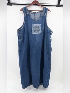 Vintage 90s Sunshine‎ Apparel Denim Jumper Maxi Dress 3X Cottagecore Paisley